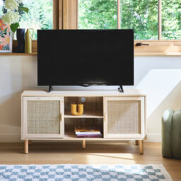 Sweeek. 120Cm Tv Unit Wooden Effect And Cane 2 Doors  Camargue Natural 120X39X57 Cm