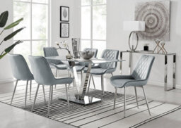Furniturebox Uk Florini V Grey Dining Table And 6 Grey Pesaro Silver Leg Chairs