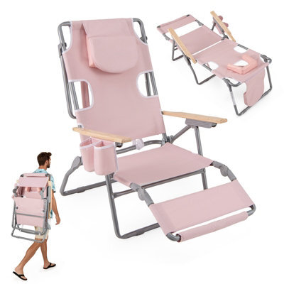 Gainoom 3-In-1 Foldable Beige Beach Chair Portable Reclining Lounger W/ Portable Reclining Lounger - image 1