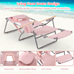 Gainoom 3-In-1 Foldable Beige Beach Chair Portable Reclining Lounger W/ Portable Reclining Lounger - thumbnail 7