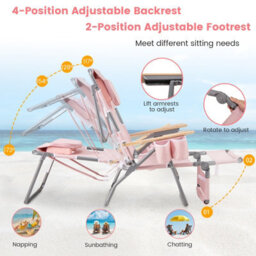 Gainoom 3-In-1 Foldable Beige Beach Chair Portable Reclining Lounger W/ Portable Reclining Lounger - thumbnail 6