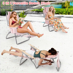 Gainoom 3-In-1 Foldable Beige Beach Chair Portable Reclining Lounger W/ Portable Reclining Lounger - thumbnail 5