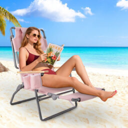 Gainoom 3-In-1 Foldable Beige Beach Chair Portable Reclining Lounger W/ Portable Reclining Lounger - thumbnail 4
