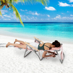 Gainoom 3-In-1 Foldable Beige Beach Chair Portable Reclining Lounger W/ Portable Reclining Lounger - thumbnail 3