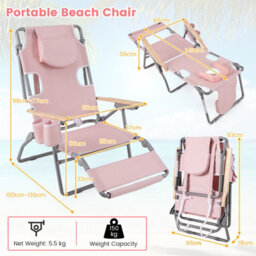 Gainoom 3-In-1 Foldable Beige Beach Chair Portable Reclining Lounger W/ Portable Reclining Lounger - thumbnail 2