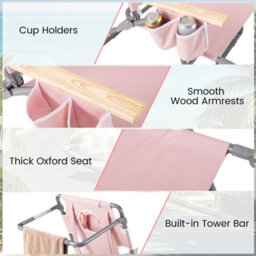 Gainoom 3-In-1 Foldable Beige Beach Chair Portable Reclining Lounger W/ Portable Reclining Lounger - thumbnail 8