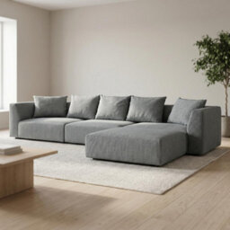 Abakus Direct Tokyo Large Corner Sofa In Anthracite Grey Basket Weave Fabric With Deep Seat And Structured Cushioning - thumbnail 2