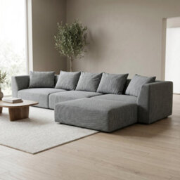 Abakus Direct Tokyo Large Corner Sofa In Anthracite Grey Basket Weave Fabric With Deep Seat And Structured Cushioning - thumbnail 6