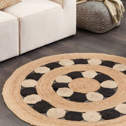 Wyld And Coco Natura Home Boho Round Jute Area Rug Beige And Black 140 Cm - thumbnail 2