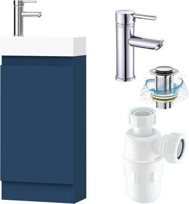 Belofay 400mm Bathroom Vanity Unit With Basin, White Ceramic Bathroom Sink With Trap And Waste, No Tap Included(Denvor Blue) - image 1