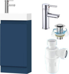 Belofay 400mm Bathroom Vanity Unit With Basin, White Ceramic Bathroom Sink With Trap And Waste, No Tap Included(Denvor Blue) - thumbnail 1