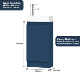 Belofay 400mm Bathroom Vanity Unit With Basin, White Ceramic Bathroom Sink With Trap And Waste, No Tap Included(Denvor Blue) - thumbnail 3