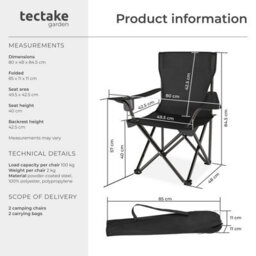Tectake Camping Chairs Gil - Foldable, Lightweight With Cup Holder, With Carrying Bag - Black - Set Of 2 - thumbnail 6