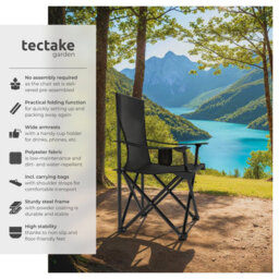 Tectake Camping Chairs Gil - Foldable, Lightweight With Cup Holder, With Carrying Bag - Black - Set Of 2 - thumbnail 2