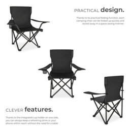 Tectake Camping Chairs Gil - Foldable, Lightweight With Cup Holder, With Carrying Bag - Black - Set Of 2 - thumbnail 3