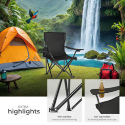 Tectake Camping Chairs Gil - Foldable, Lightweight With Cup Holder, With Carrying Bag - Black - Set Of 2 - thumbnail 4