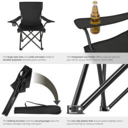 Tectake Camping Chairs Gil - Foldable, Lightweight With Cup Holder, With Carrying Bag - Black - Set Of 2 - thumbnail 5