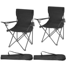 Tectake Camping Chairs Gil - Foldable, Lightweight With Cup Holder, With Carrying Bag - Black - Set Of 2