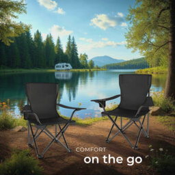 Tectake Camping Chairs Gil - Foldable, Lightweight With Cup Holder, With Carrying Bag - Black - Set Of 2 - thumbnail 8