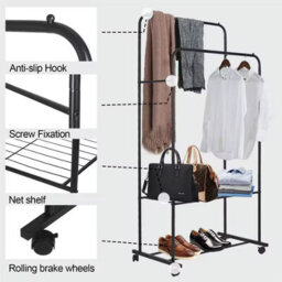 Heavy Metal Double Clothes Rail , Rolling Garment Rack And Storage Organiser - thumbnail 3