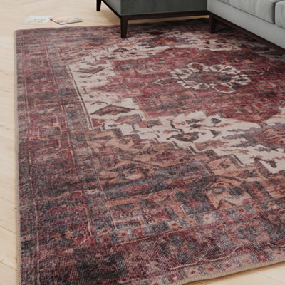 Loomed Medallion Design Cotton Chenille Rug Red Cream Blue Machine Washable 80Cm X 150Cm - image 1