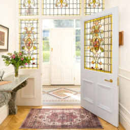 Loomed Medallion Design Cotton Chenille Rug Red Cream Blue Machine Washable 80Cm X 150Cm - thumbnail 6