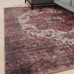 Loomed Medallion Design Cotton Chenille Rug Red Cream Blue Machine Washable 80Cm X 150Cm - thumbnail 1