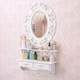 Biznest Oval Baroque Hanging Mirror Beautiful Wall Mirror Chic Mirror Home Decor Best For Gift 54X44Cm (White)