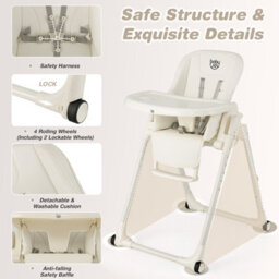 Costway 4-In-1 Baby High Chair Foldable Feeding Chair W/ Footrest-Beige - thumbnail 6