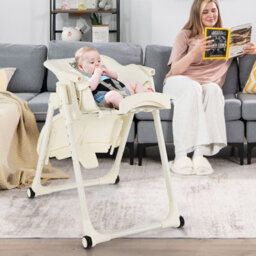 Costway 4-In-1 Baby High Chair Foldable Feeding Chair W/ Footrest-Beige - thumbnail 4