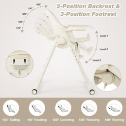 Costway 4-In-1 Baby High Chair Foldable Feeding Chair W/ Footrest-Beige - thumbnail 9