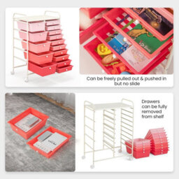 Costway 15-Drawer Storage Trolley Mobile Organiser Shelving Unit Utility Cart Gradient Pink - thumbnail 6