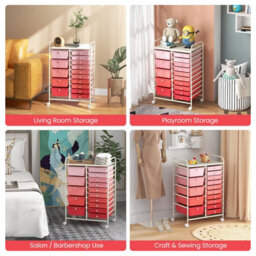 Costway 15-Drawer Storage Trolley Mobile Organiser Shelving Unit Utility Cart Gradient Pink - thumbnail 5
