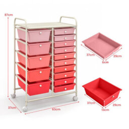 Costway 15-Drawer Storage Trolley Mobile Organiser Shelving Unit Utility Cart Gradient Pink - thumbnail 2