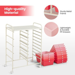 Costway 15-Drawer Storage Trolley Mobile Organiser Shelving Unit Utility Cart Gradient Pink - thumbnail 8