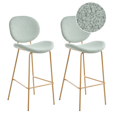 Beliani Set Of 2 Bar Chairs Luana Boucle Light Green - image 1
