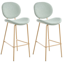 Beliani Set Of 2 Bar Chairs Luana Boucle Light Green - thumbnail 4