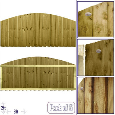 Premier Garden Supplies Feather Edge Wooden Fence Panel 6Ft X 2Ft (5 Pack) Dome Top Fully Framed Pressure Treated Fencing - image 1
