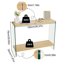 Artloge 100Cm Narrow Clear Glass Console Table Entryway Hallway Living Room With Storage Shelf - thumbnail 2