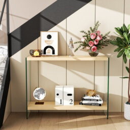 Artloge 100Cm Narrow Clear Glass Console Table Entryway Hallway Living Room With Storage Shelf - thumbnail 7