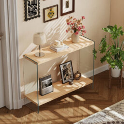 Artloge 100Cm Narrow Clear Glass Console Table Entryway Hallway Living Room With Storage Shelf - thumbnail 8
