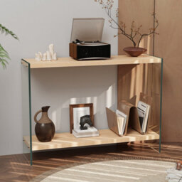 Artloge 100Cm Narrow Clear Glass Console Table Entryway Hallway Living Room With Storage Shelf - thumbnail 5