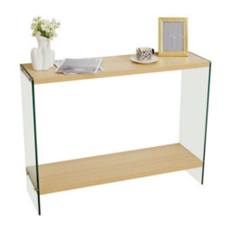 Artloge 100Cm Narrow Clear Glass Console Table Entryway Hallway Living Room With Storage Shelf - thumbnail 9