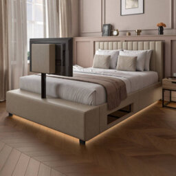 X Rocker Xr Living Maisie Velvet Ottoman Tv Bed With Under Frame Led Lights - King - Natural Stone - thumbnail 1
