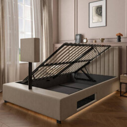 X Rocker Xr Living Maisie Velvet Ottoman Tv Bed With Under Frame Led Lights - King - Natural Stone - thumbnail 6