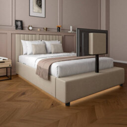 X Rocker Xr Living Maisie Velvet Ottoman Tv Bed With Under Frame Led Lights - King - Natural Stone - thumbnail 7