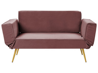 Beliani Sofa Bed 2 Seater Saarela Velvet Pink - image 1
