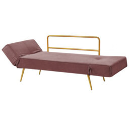 Beliani Sofa Bed 2 Seater Saarela Velvet Pink - thumbnail 8