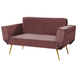 Beliani Sofa Bed 2 Seater Saarela Velvet Pink - thumbnail 5