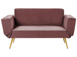 Beliani Sofa Bed 2 Seater Saarela Velvet Pink - thumbnail 1